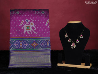 Purple semi tussar saree with matching Neck piece