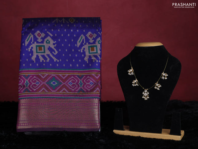 Blue semi tussar saree with matching Neck piece