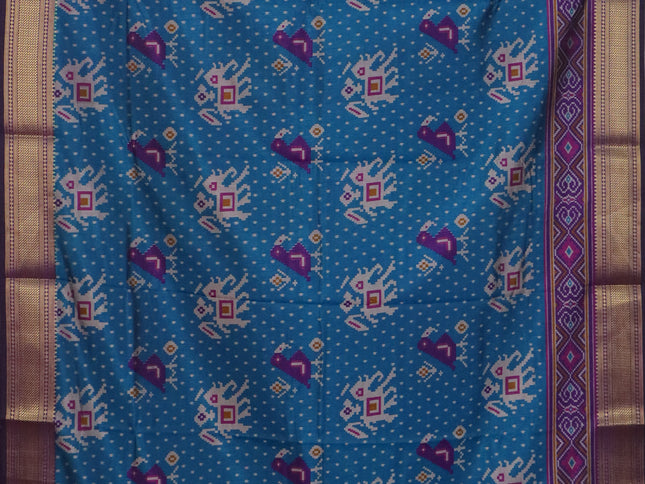 Peacock blue semi tussar saree with matching Neck piece