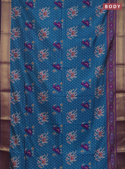 Peacock blue semi tussar saree with matching Neck piece