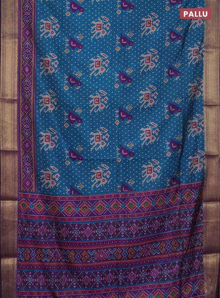 Peacock blue semi tussar saree with matching Neck piece