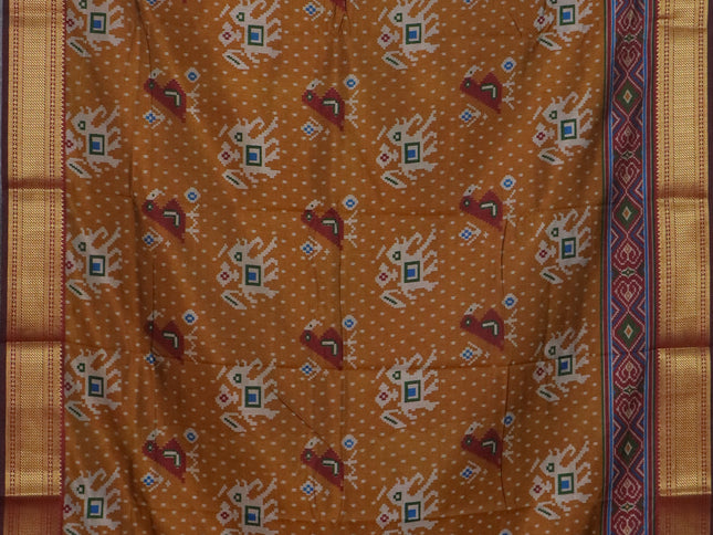 Dark mustard semi tussar saree with matching Neck piece