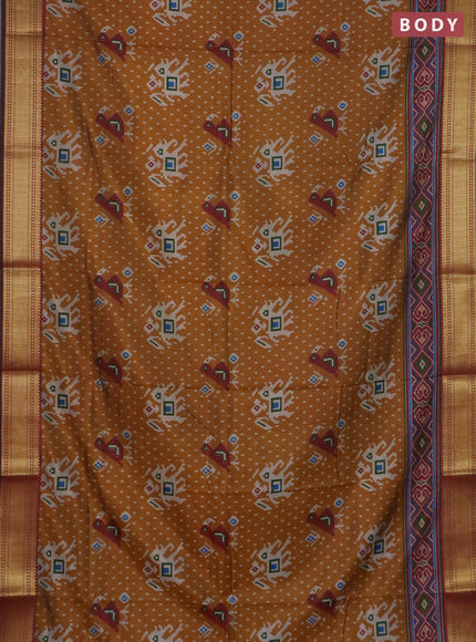 Dark mustard semi tussar saree with matching Neck piece