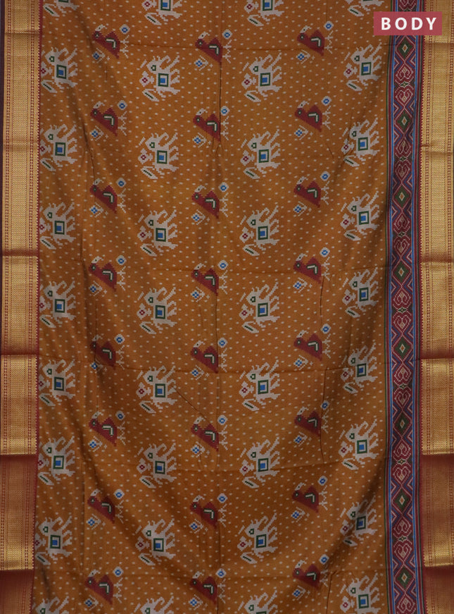 Dark mustard semi tussar saree with matching Neck piece