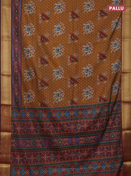 Dark mustard semi tussar saree with matching Neck piece