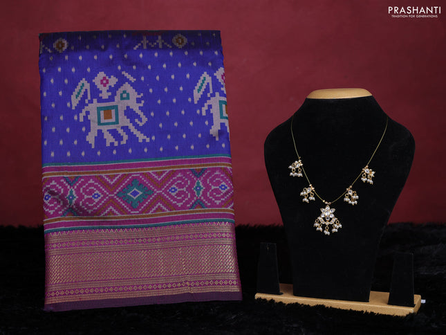 Blue semi tussar saree with matching Neck piece
