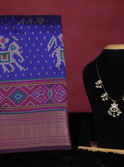Blue semi tussar saree with matching Neck piece