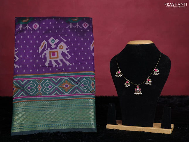 Purple semi tussar saree with matching Neck piece