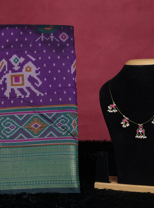 Purple semi tussar saree with matching Neck piece