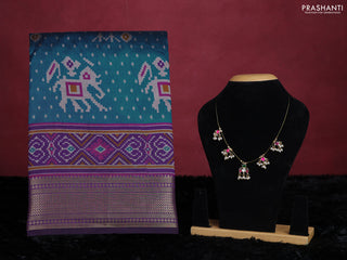 Peacock blue semi tussar saree with matching Neck piece