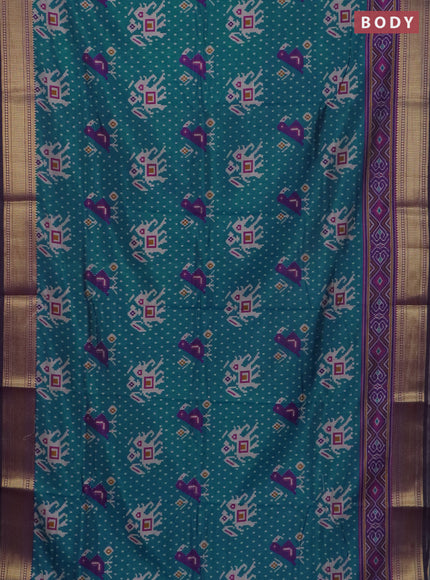 Peacock blue semi tussar saree with matching Neck piece