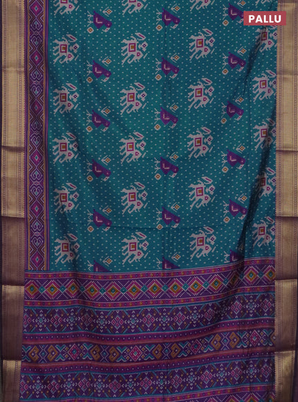 Peacock blue semi tussar saree with matching Neck piece