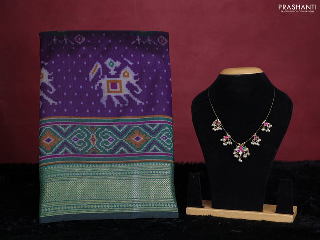 Deep purple semi tussar saree with matching Neck piece