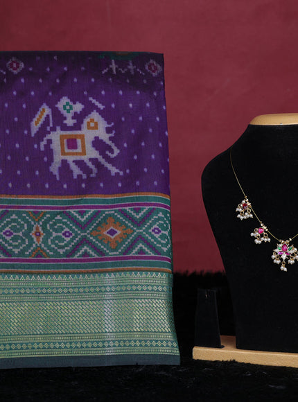 Deep purple semi tussar saree with matching Neck piece