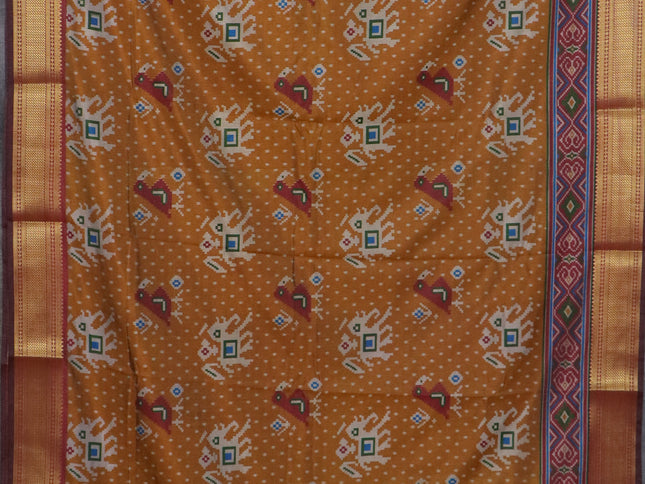 Dark mustard semi tussar saree with matching Neck piece