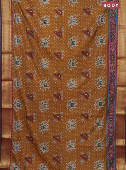 Dark mustard semi tussar saree with matching Neck piece