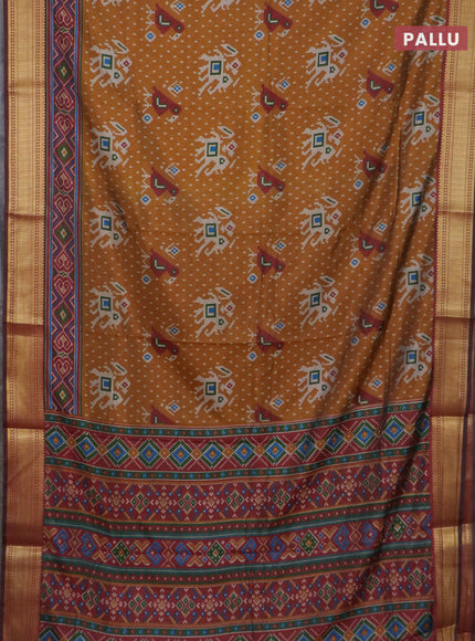 Dark mustard semi tussar saree with matching Neck piece