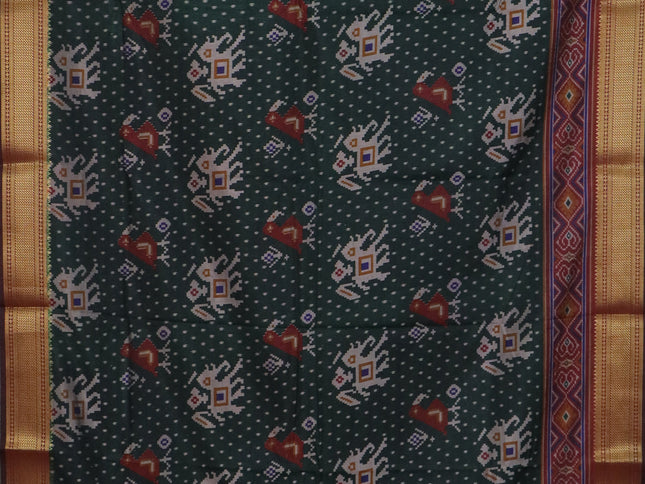 Bottle green semi tussar saree with matching Neck piece