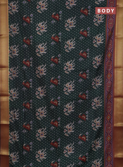 Bottle green semi tussar saree with matching Neck piece