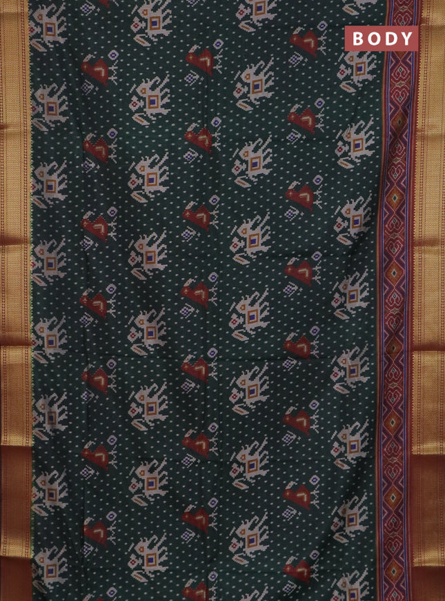 Bottle green semi tussar saree with matching Neck piece