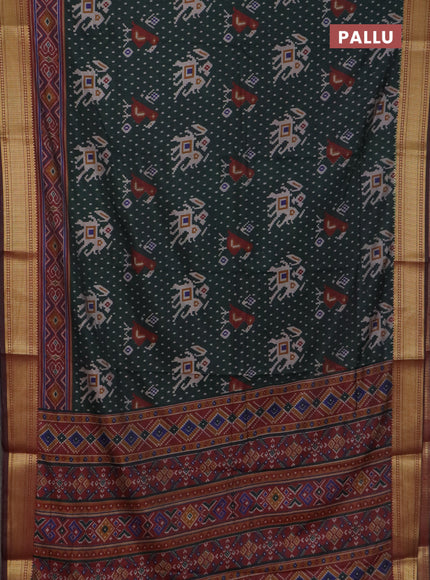 Bottle green semi tussar saree with matching Neck piece