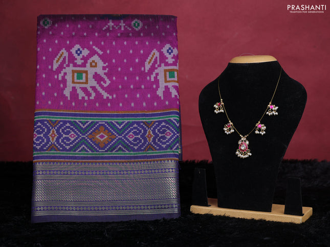 Purple semi tussar saree with matching Neck piece