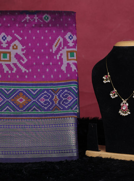 Purple semi tussar saree with matching Neck piece