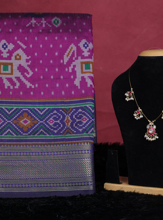 Purple semi tussar saree with matching Neck piece