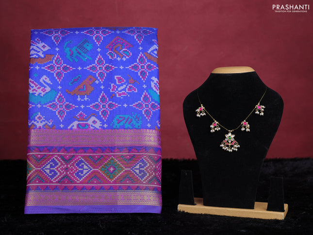 Royal blue semi tussar saree with matching Neck piece