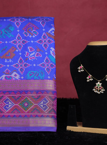 Royal blue semi tussar saree with matching Neck piece