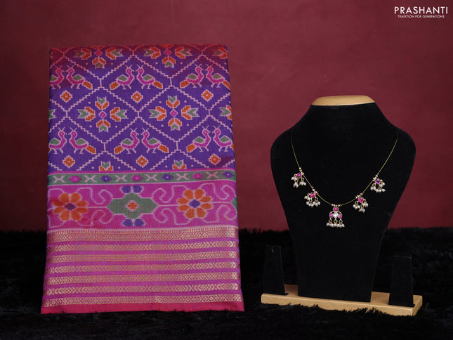 Purple semi tussar saree with matching Neck piece