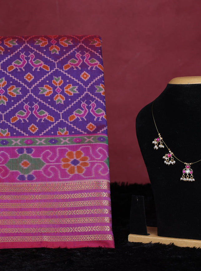Purple semi tussar saree with matching Neck piece