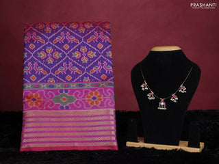 Purple semi tussar saree with matching Neck piece
