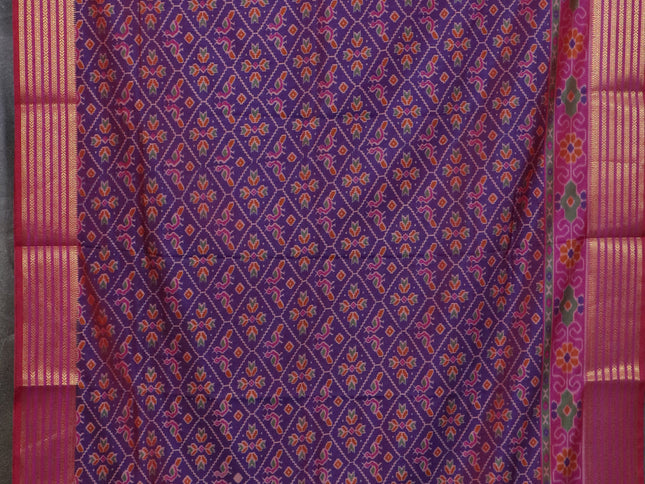 Purple semi tussar saree with matching Neck piece