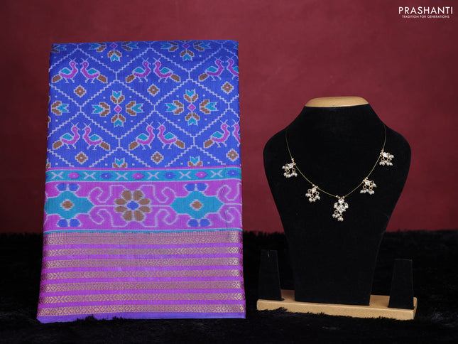 Blue semi tussar saree with matching Neck piece