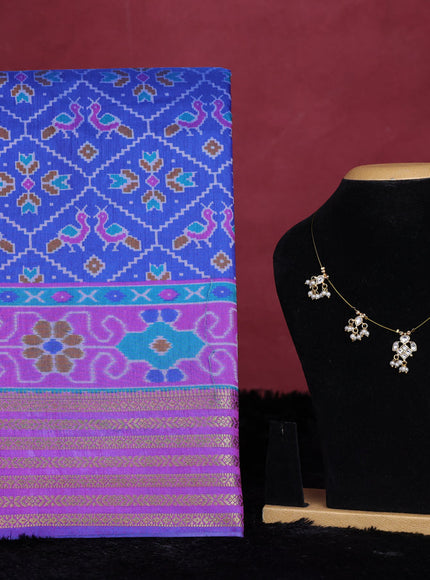 Blue semi tussar saree with matching Neck piece