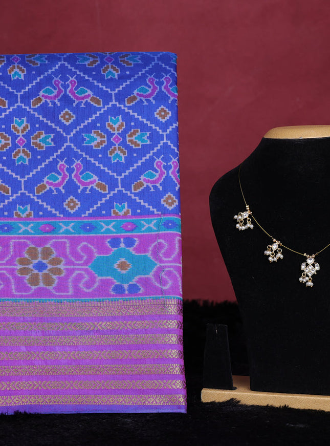 Blue semi tussar saree with matching Neck piece
