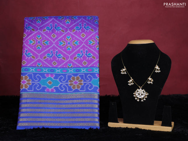 Purple and blue semi tussar saree with matching Neck piece