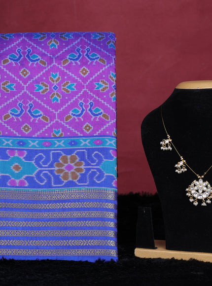 Purple and blue semi tussar saree with matching Neck piece