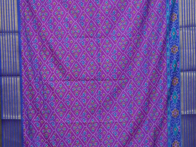 Purple and blue semi tussar saree with matching Neck piece