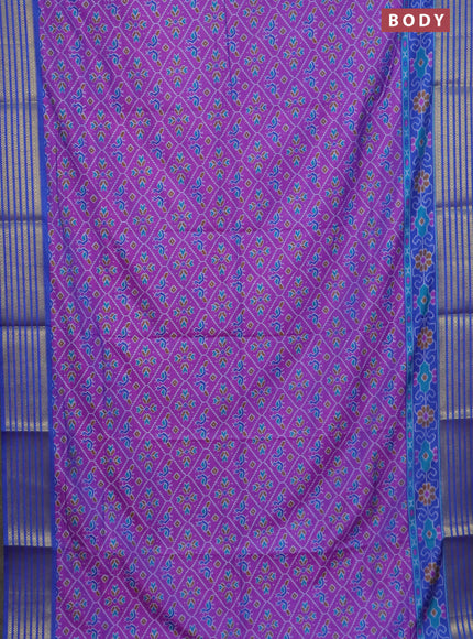 Purple and blue semi tussar saree with matching Neck piece