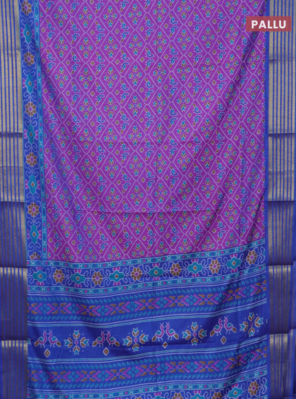 Purple and blue semi tussar saree with matching Neck piece