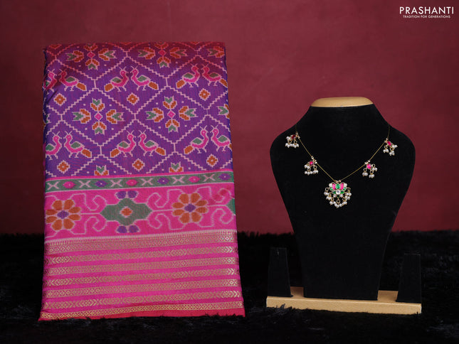 Purple semi tussar saree with matching Neck piece