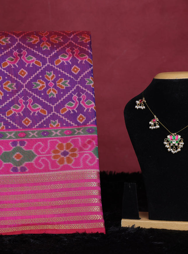 Purple semi tussar saree with matching Neck piece