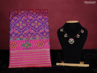 Purple semi tussar saree with matching Neck piece