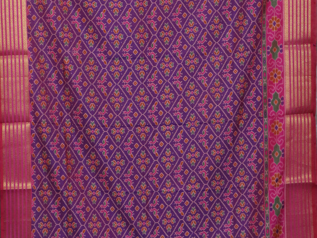 Purple semi tussar saree with matching Neck piece