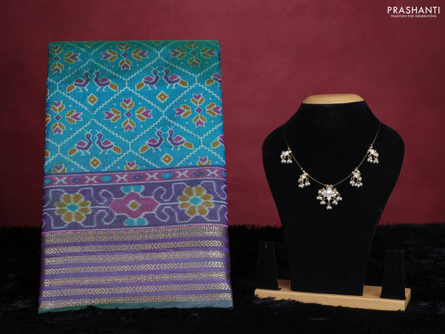 Teal green semi tussar saree with matching Neck piece