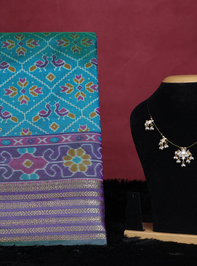 Teal green semi tussar saree with matching Neck piece
