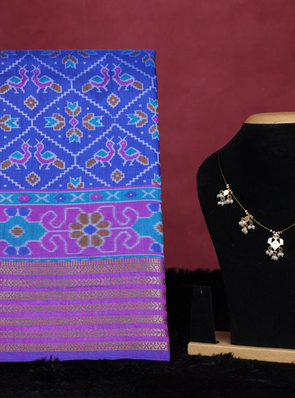 Blue and green semi tussar saree with matching Neck piece
