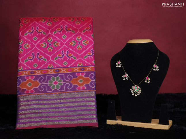 Pink semi tussar saree with matching Neck piece